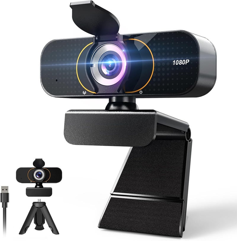 Lusinx 1080P Webcam for Computer, Wide Angle USB C, Plug and Play, Privacy Cover, Web Cam with Tripod, External Camera for Laptop/Desktop/Mac/PC - Image 1